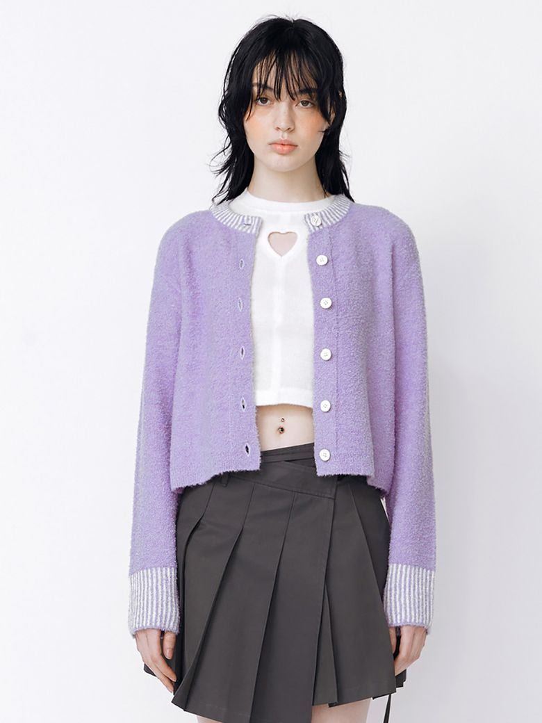 BOUCLE KNIT CARDIGAN - PURPLE