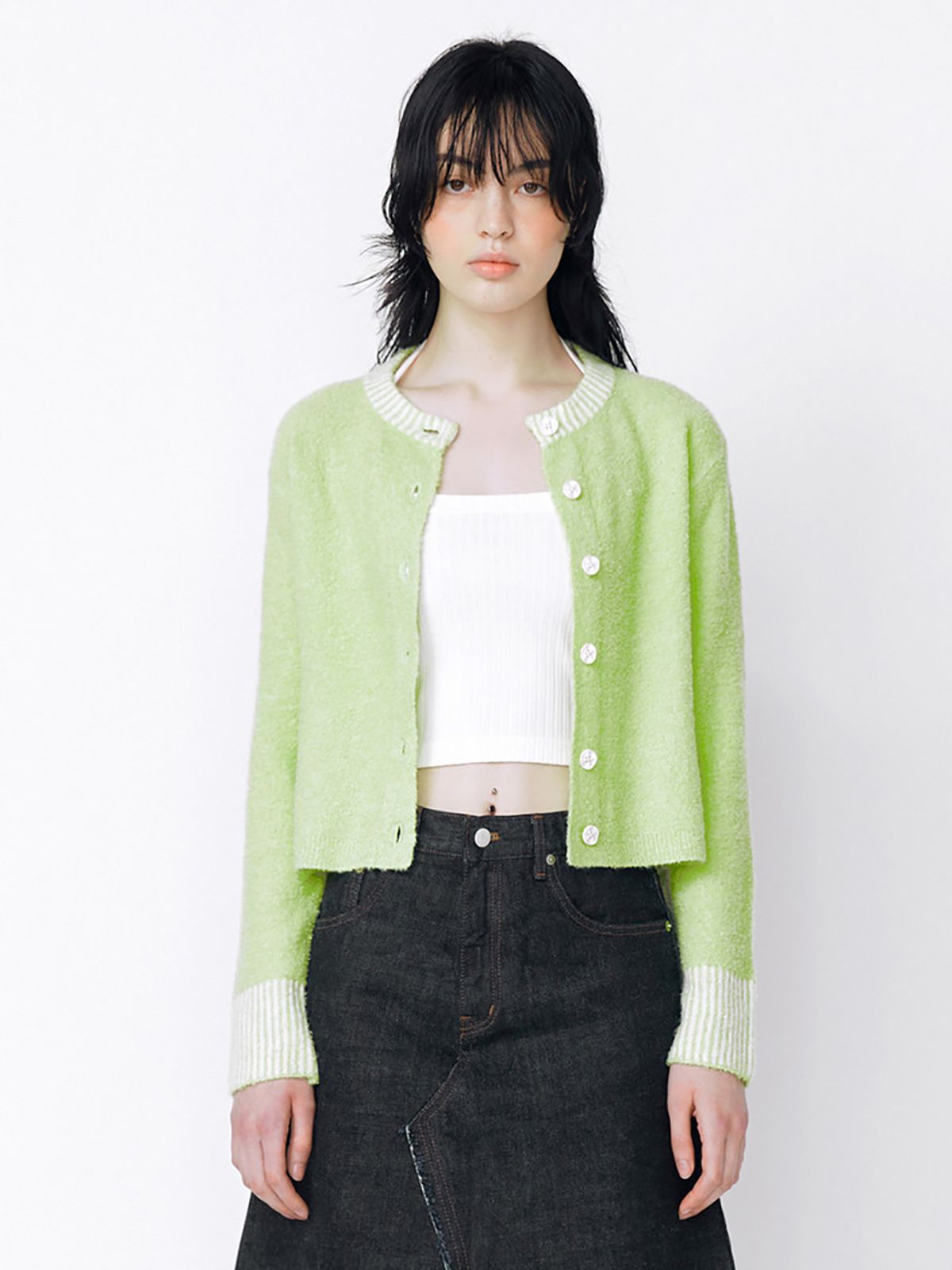 민더리(MEENDERI) BOUCLE KNIT CARDIGAN - YELLOW GREEN