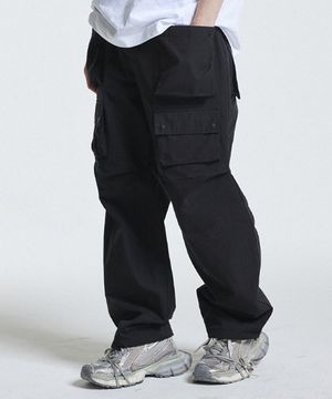 나일론 유틸리티 와이드 멀티 포켓 팬츠 BLACK
