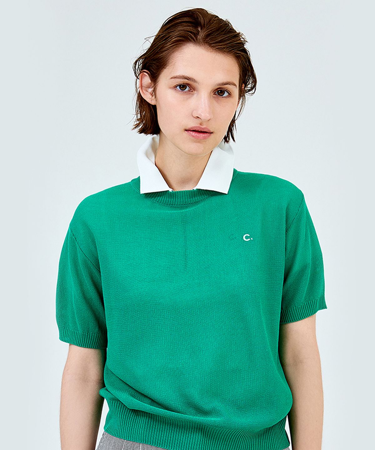 클로브(CLOVE) [23SS clove] Logo Round Neck Knit (Green)