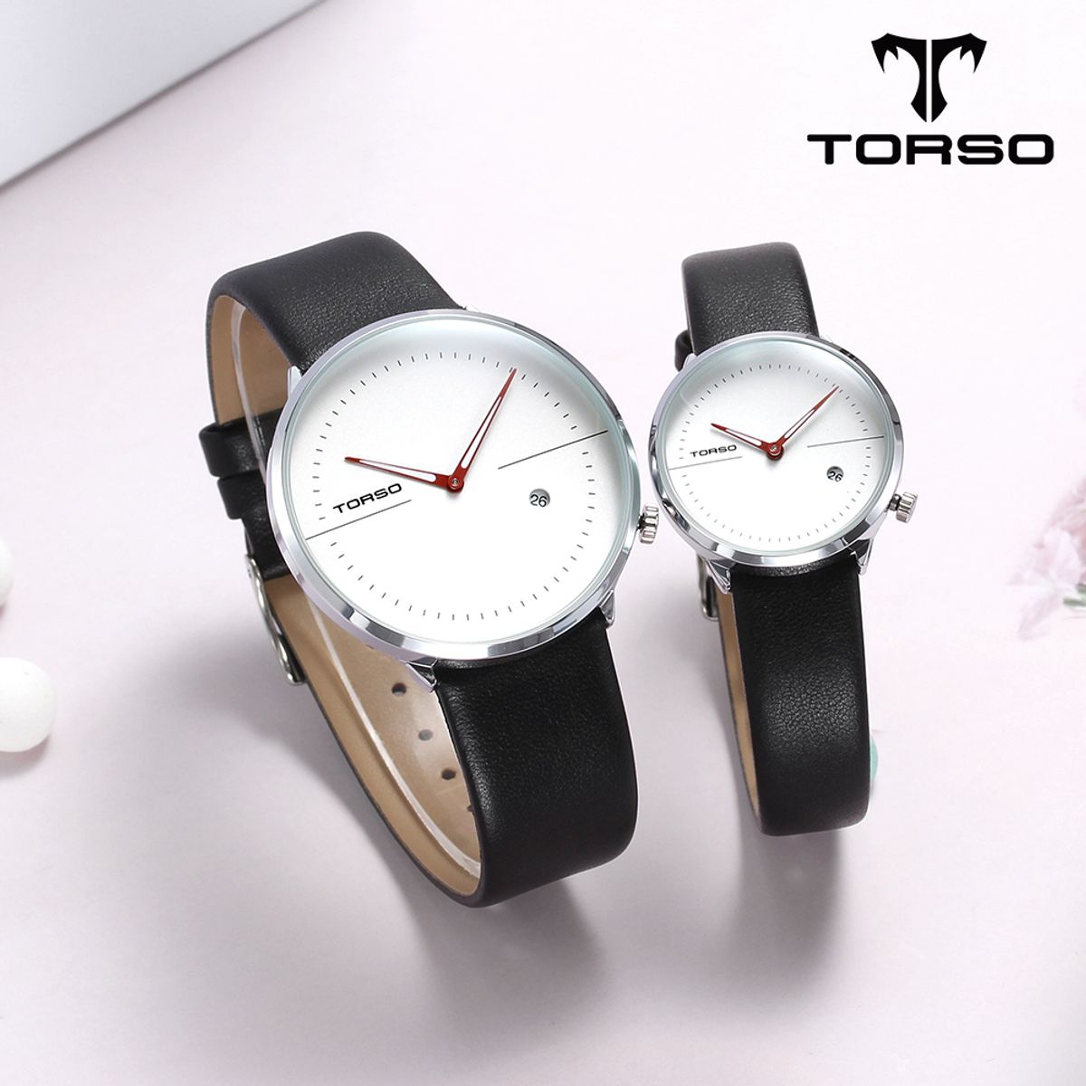 토르소(TORSO) T77L-SRBK 무소음 투핸즈 심플리 데이트 커플 워치 남여 가죽 시계
