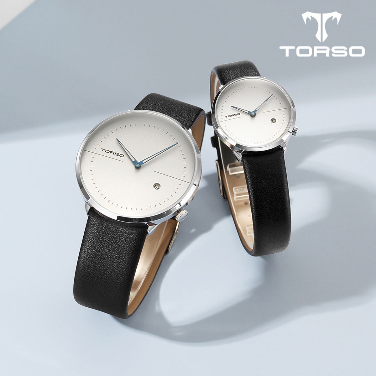 토르소(TORSO) T77L-SLBK 무소음 투핸즈 심플리 데이트 커플 워치 남여 가죽 시계