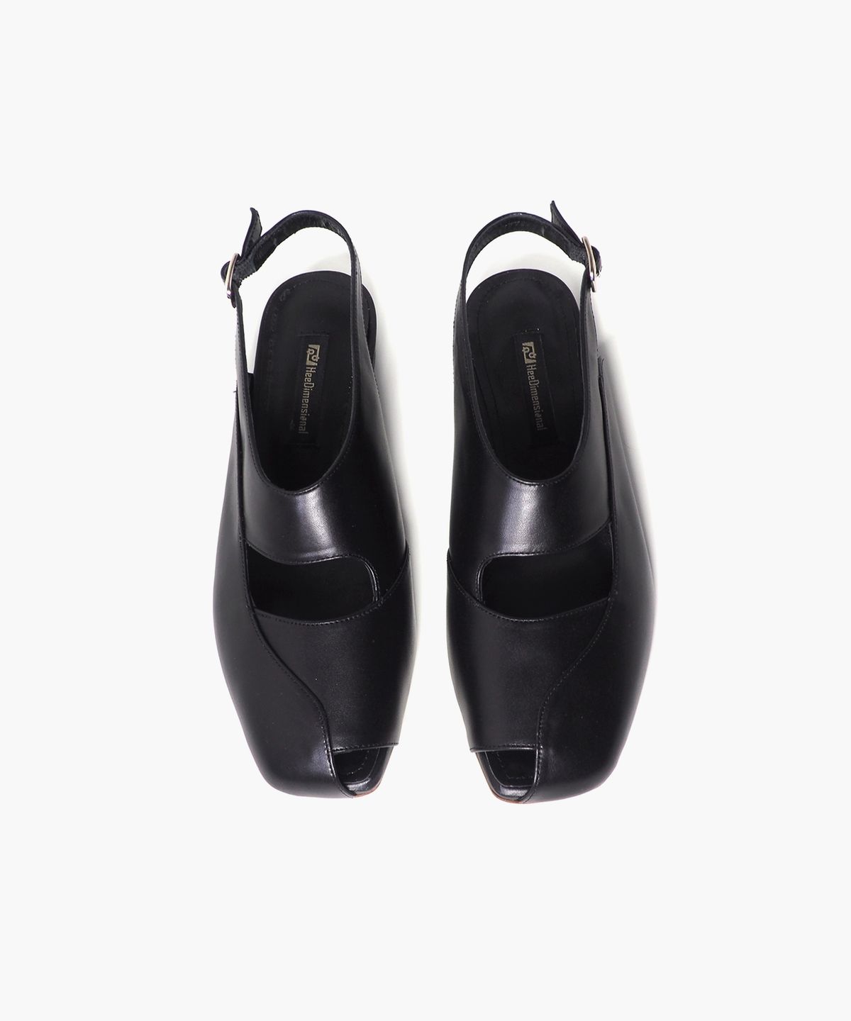 희다이멘셔널(HEEDIMENSIONAL) RESH 슬링백 HD231-151B / 블랙 소가죽 스퀘어토 플랫 1.5CM