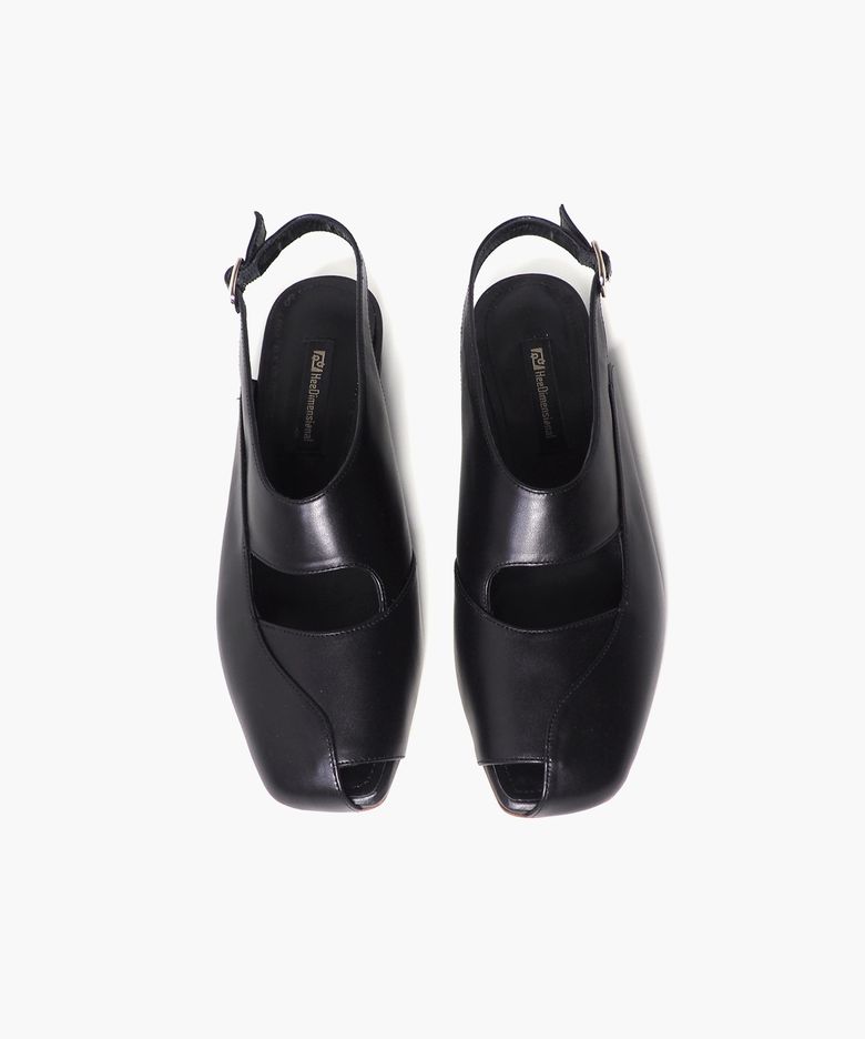 RESH 슬링백 HD231-151B / 블랙 소가죽 스퀘어토 플랫 1.5CM