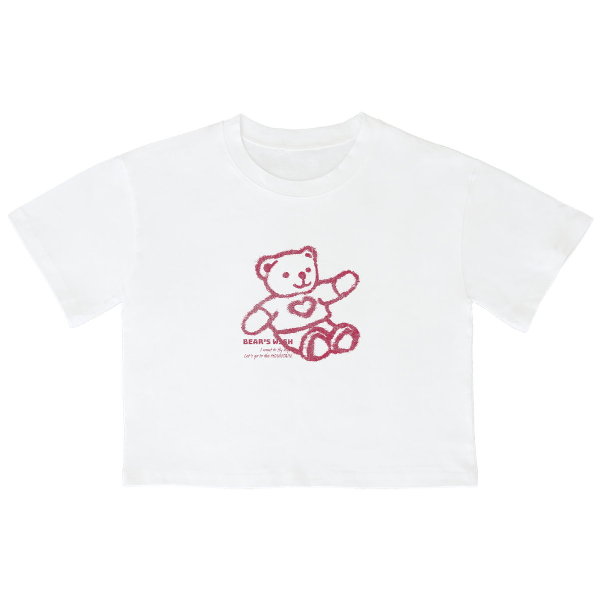 어썸어스(AWESOMEUS) (23SS)HEART BEAR VIVAMAGENTA 크롭 반팔 티셔츠 화이트