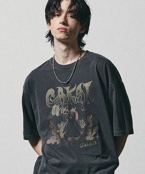 히든 캐치 피그먼트 반팔 티셔츠 차콜