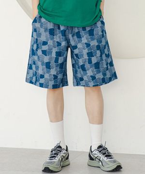 퀼팅 패턴 데님 쇼트팬츠(블루)