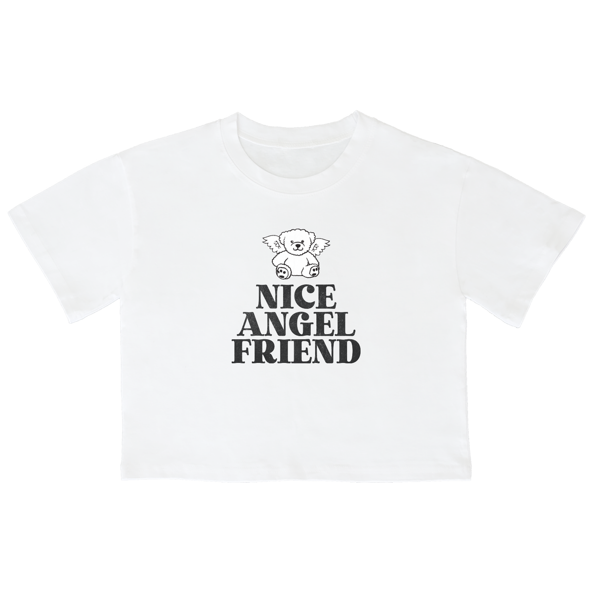 어썸어스(AWESOMEUS) (23SS)NICE ANGEL FRIEND BLACK 크롭 반팔 티셔츠 화이트
