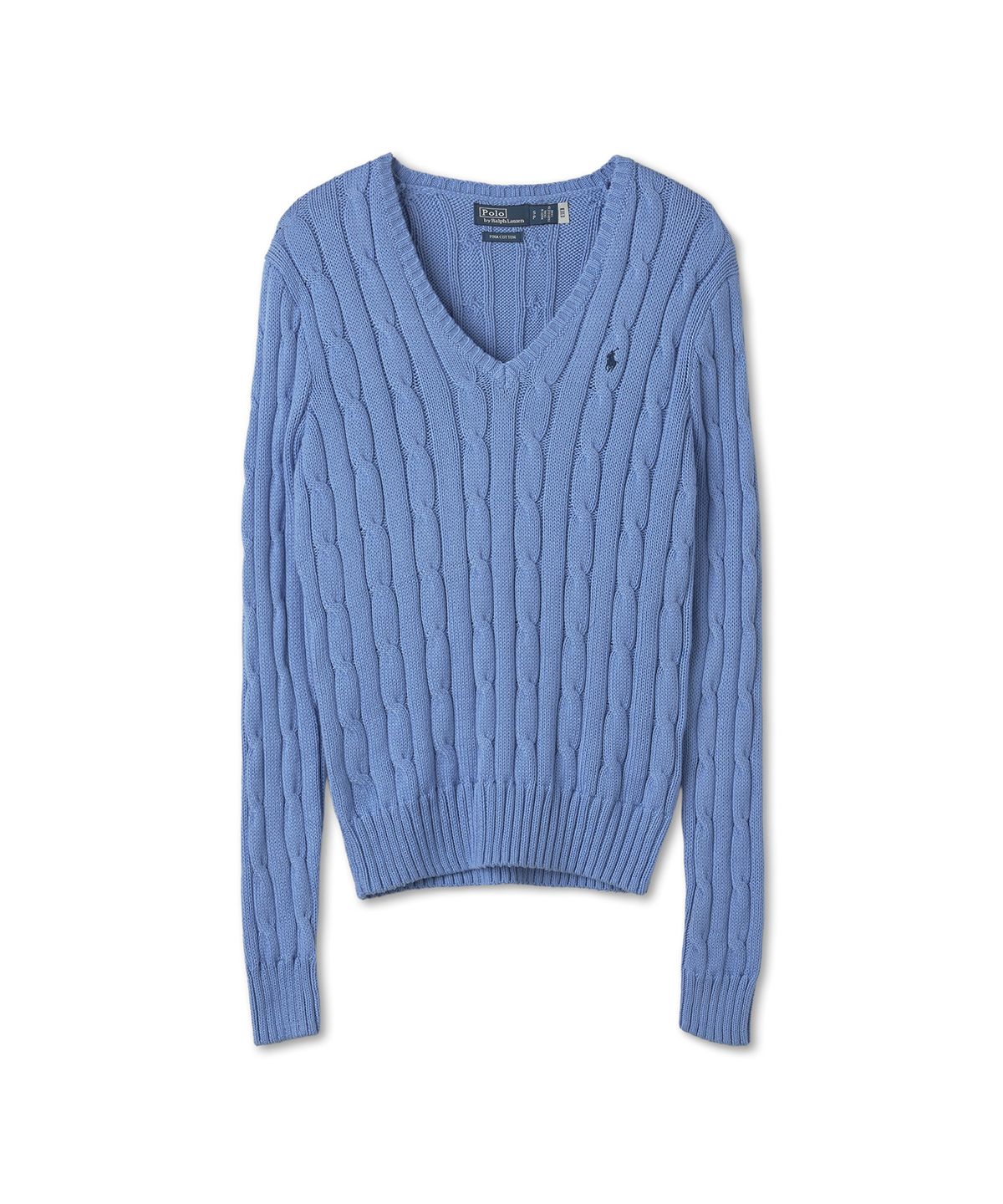 폴로 랄프 로렌(POLO RALPH LAUREN) 케이블 니트 코튼 V넥 스웨터-블루