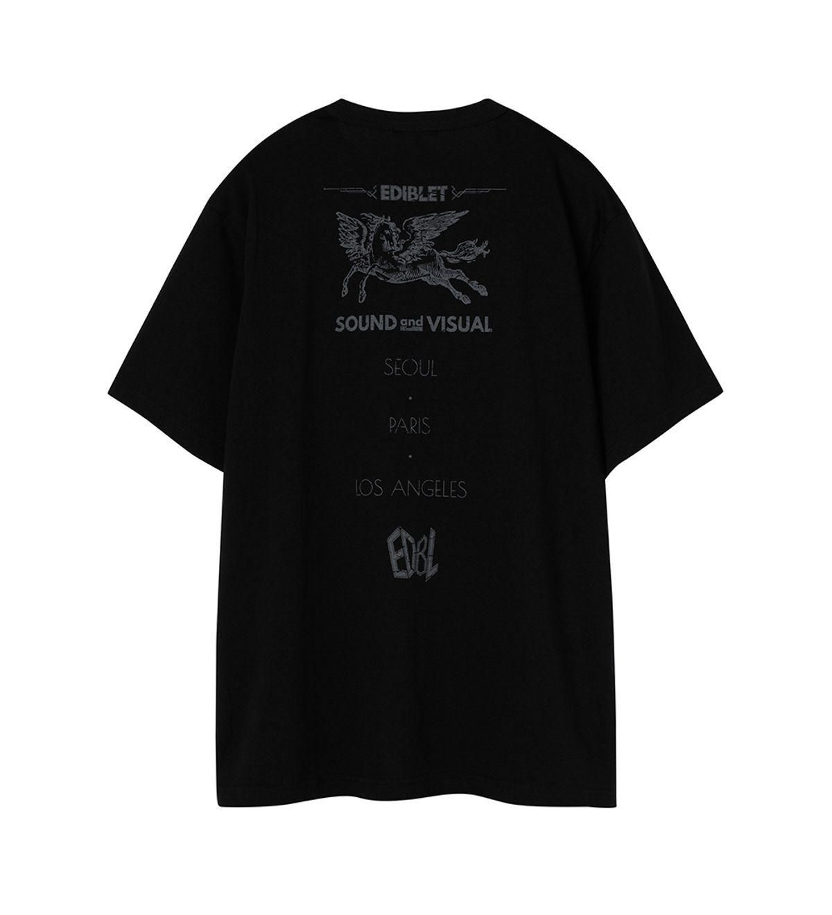 에디블렛(EDIBLET) SOUND AND VISUAL GRAPHIC 레귤러 핏 티셔츠 BLACK