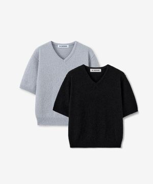 부클 반소매 브이넥 니트 ( 5 colors )