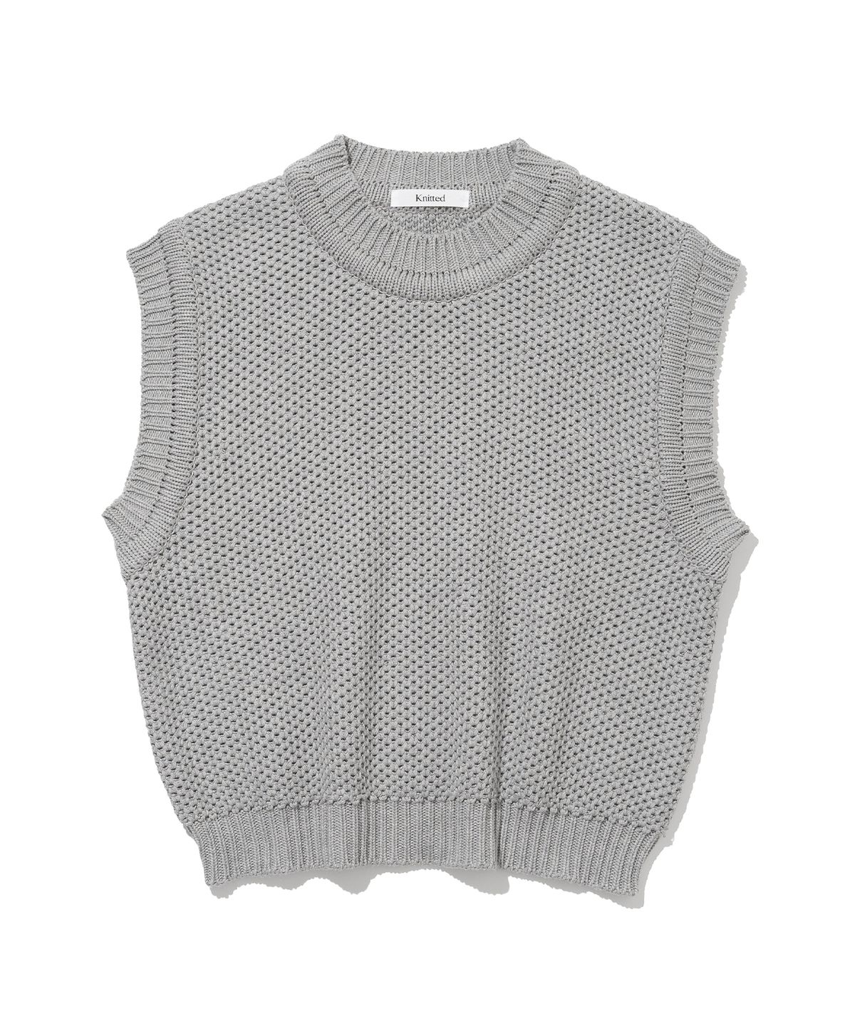 니티드(KNITTED) 코튼 내추럴 라운드 베스트 MELANGE GREY