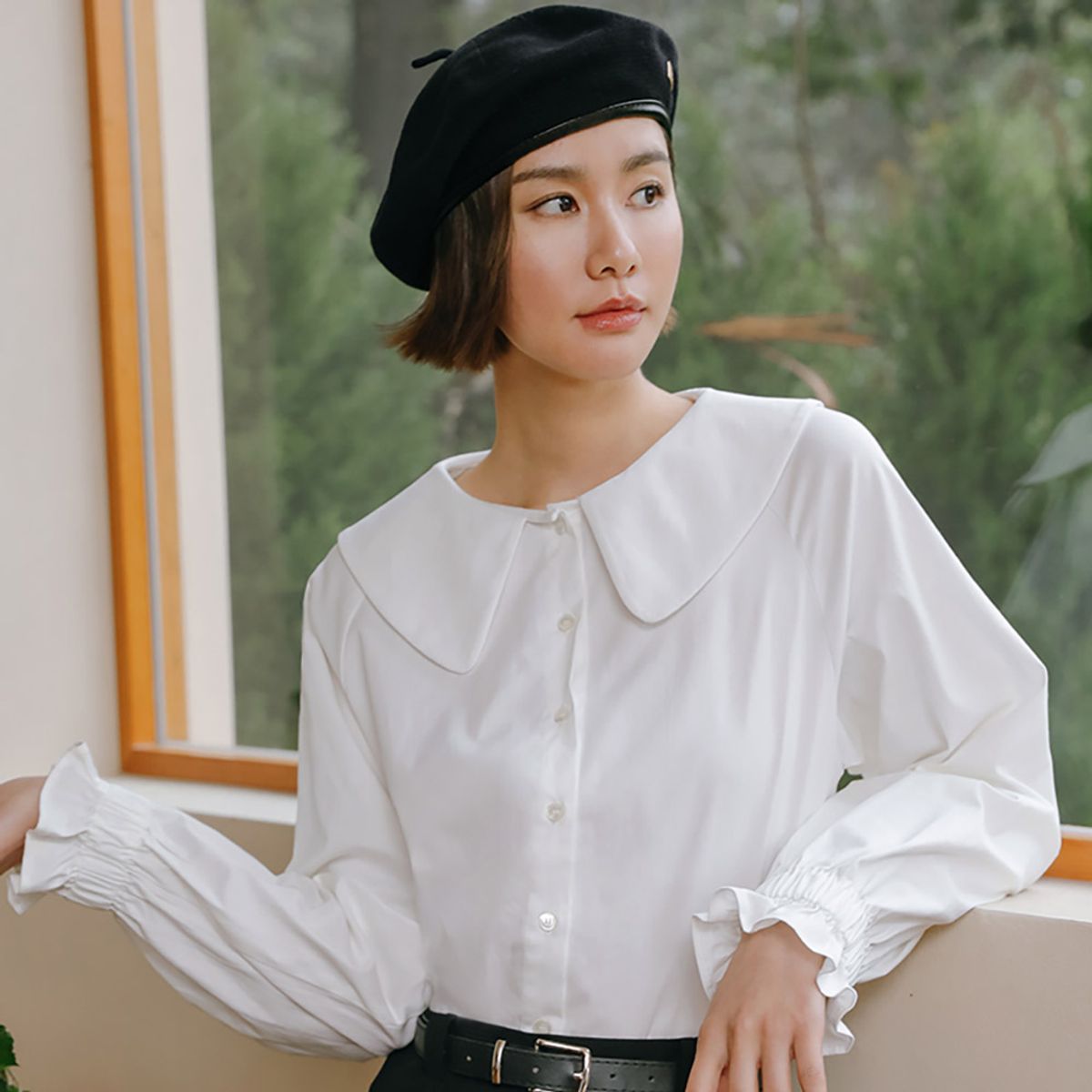 랭썬(LANGSON) LS_White doll collar cotton shirt