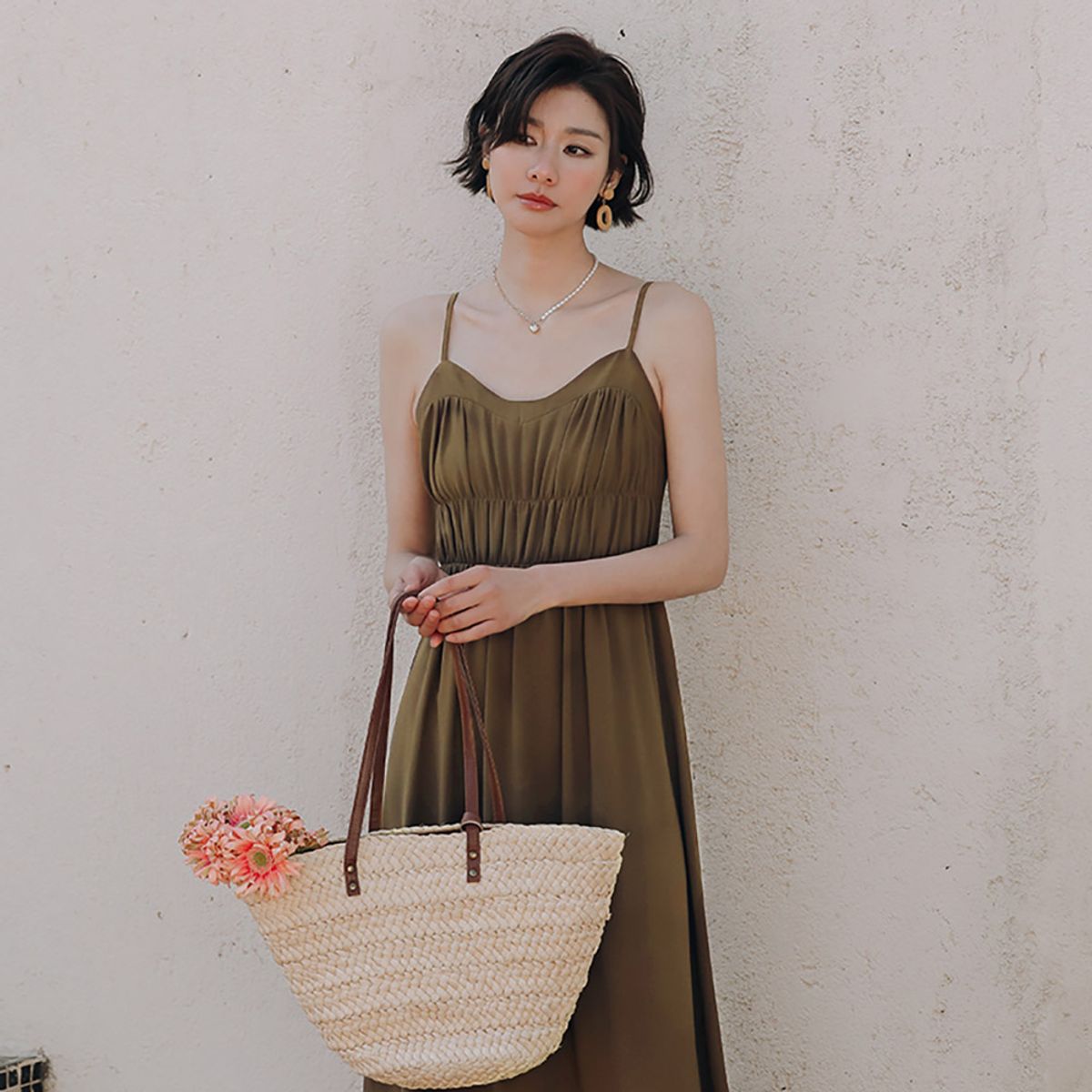 랭썬(LANGSON) LS_Pleated banding sleeveless dress