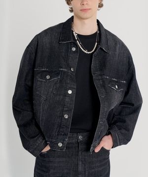 디스트레스드 오버사이즈 크롭 데님 자켓