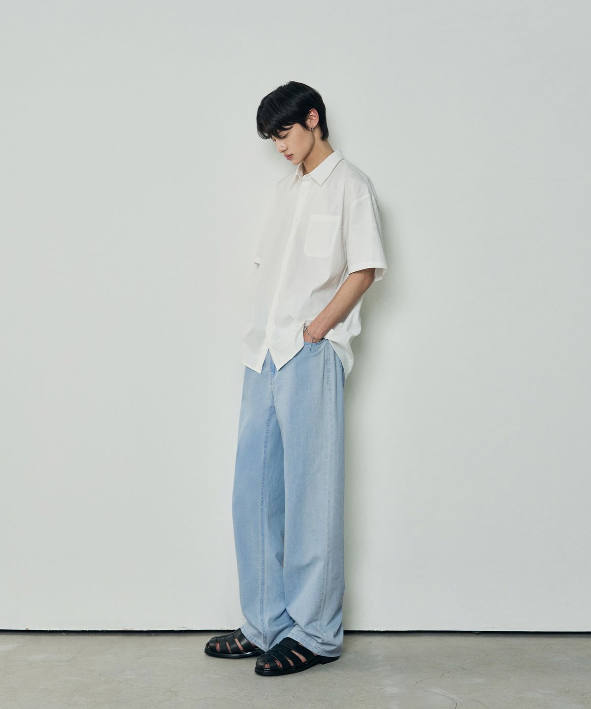 아워데이즈(OURDAYZ) 쿨 린넨 라이크 세미 와이드 데님 [LIGHT BLUE]