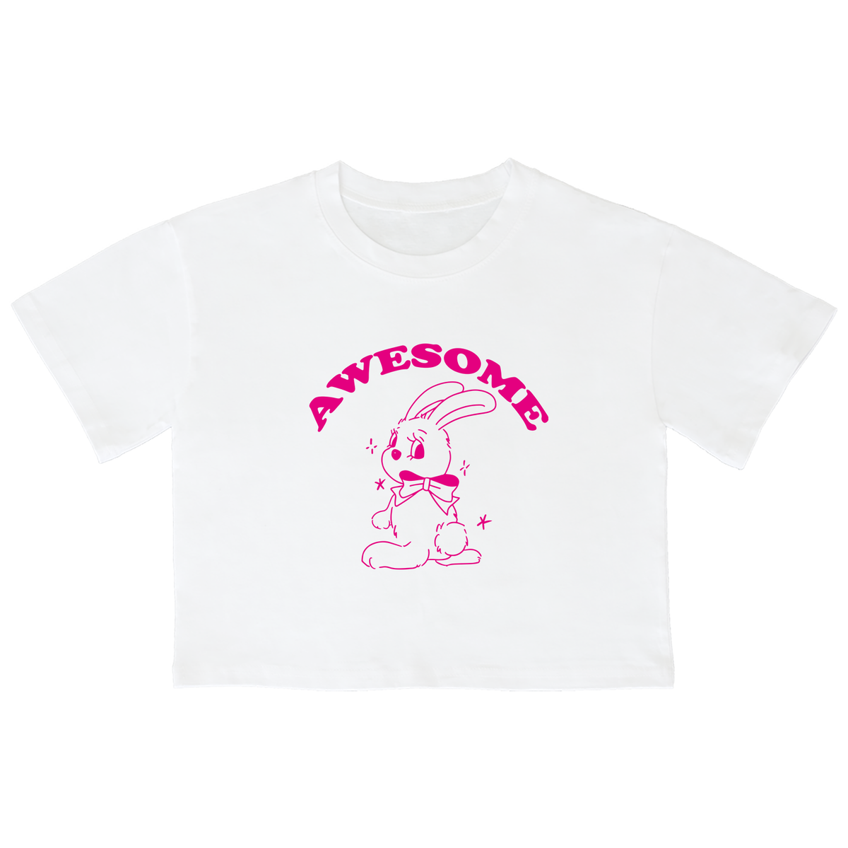 어썸어스(AWESOMEUS) (23SS)AWESOME RABBIT PINK 크롭 반팔 티셔츠 화이트