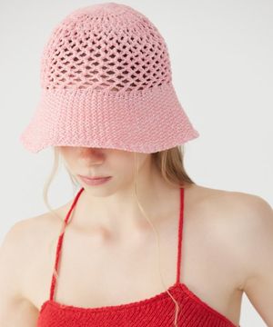 KNIT NET BUCKET HAT_Berry Pink