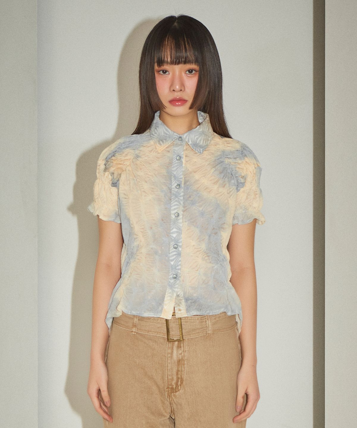 파베르핑거(FABER FINGER) Gradation Printing Shirring Blouse