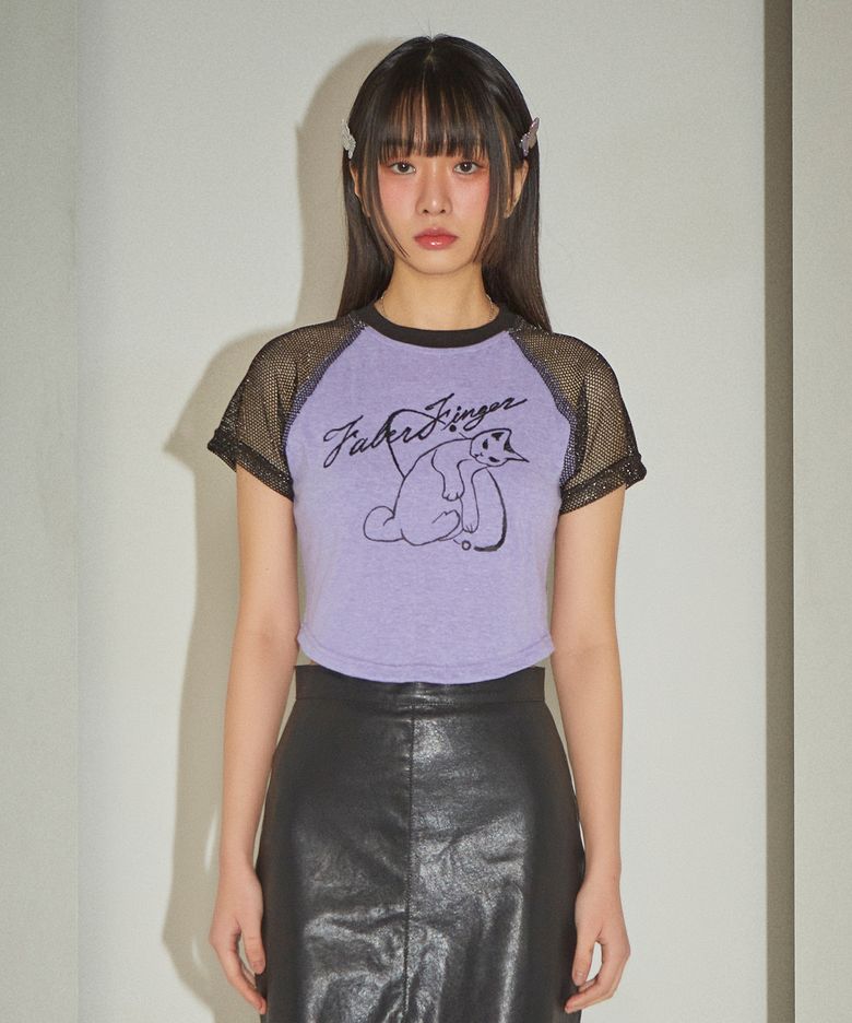 Cat Mash Raglan Sleeve T-shirt (Lavender)