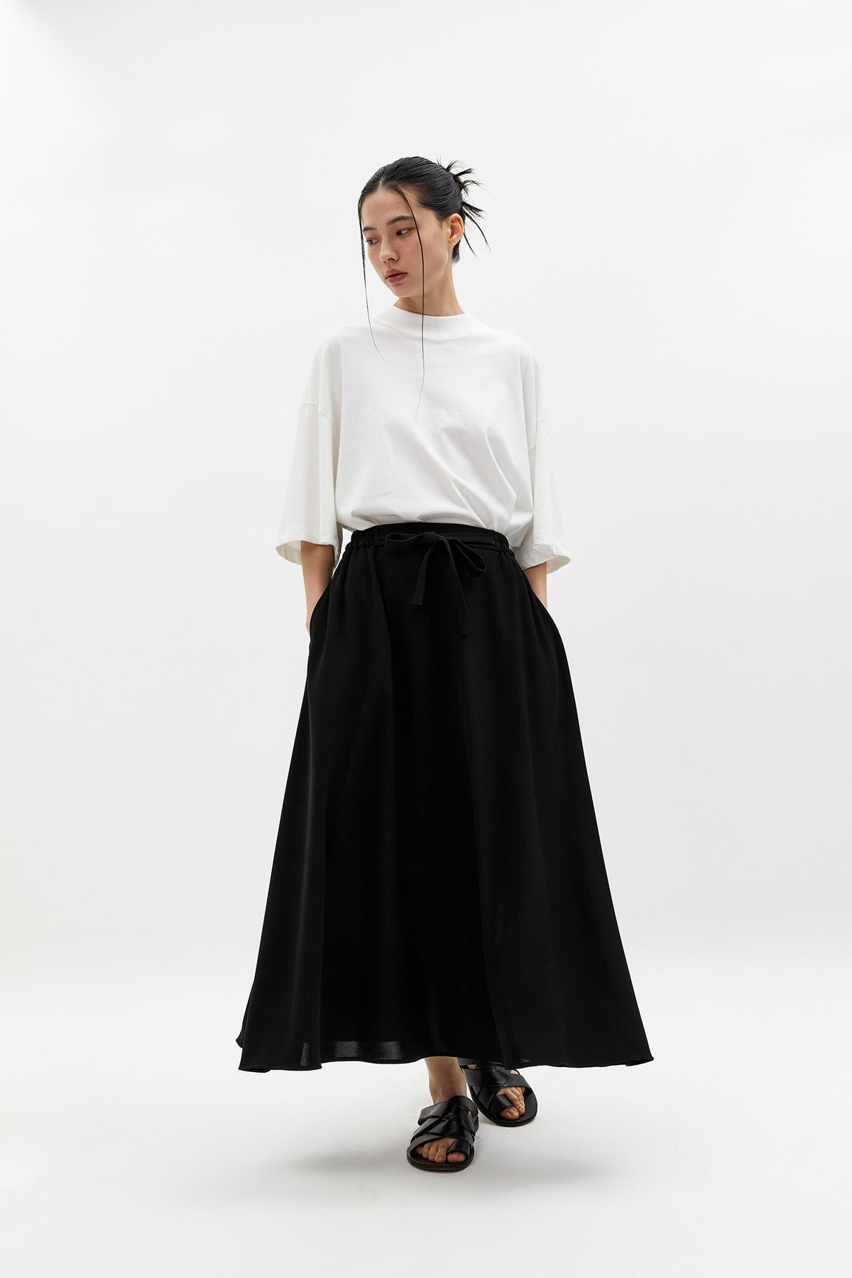 블랑드누아(BLANC de NOIRS) 밀파 밴딩 와이드 스커트 (블랙)