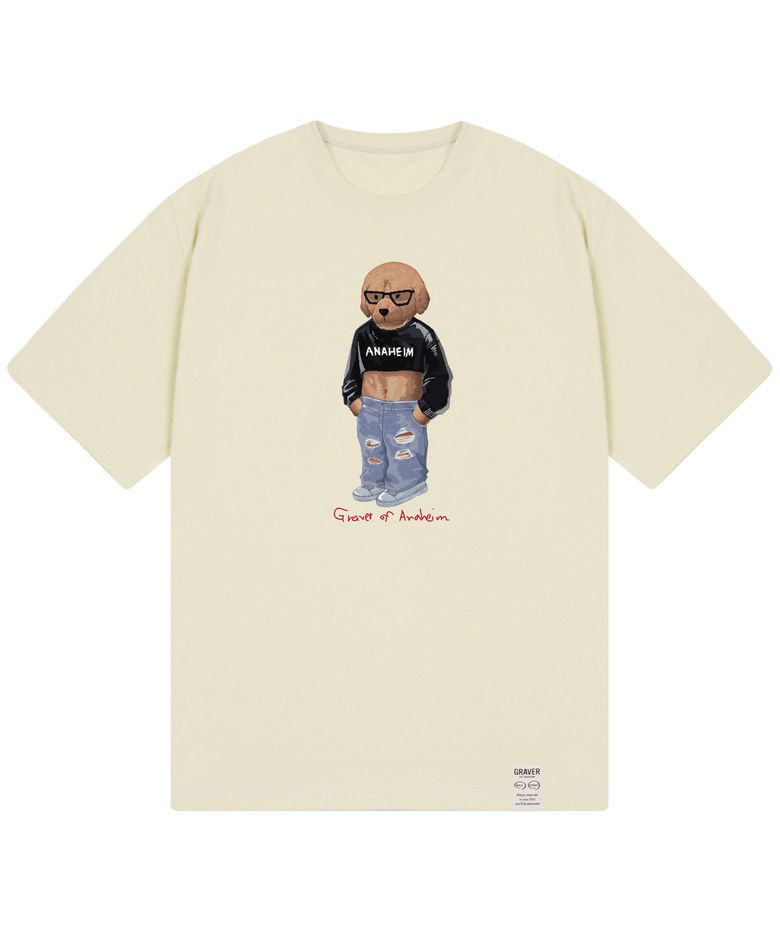 [UNISEX]크롭 도그 스트리버 반팔티_샌드베이지