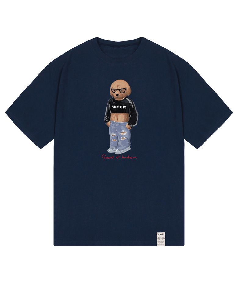 [UNISEX]크롭 도그 스트리버 반팔티_네이비