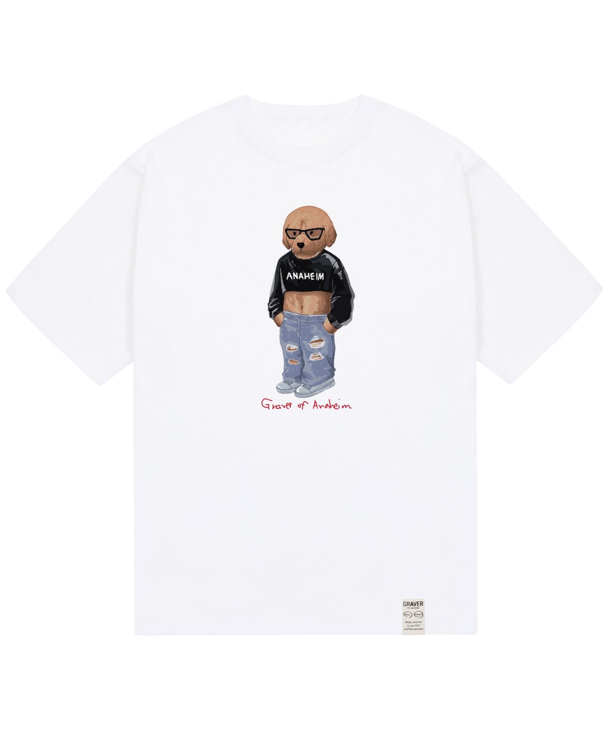 그레이버(GRAVER) [UNISEX]크롭 도그 스트리버 반팔티_화이트