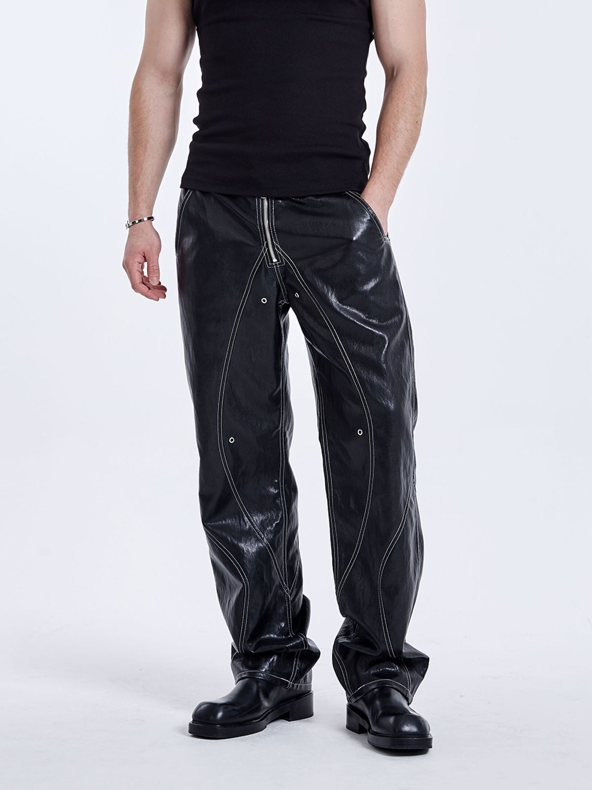 51퍼센트(51PERCENT) TUNNEL LINING TROUSER Leather - Black