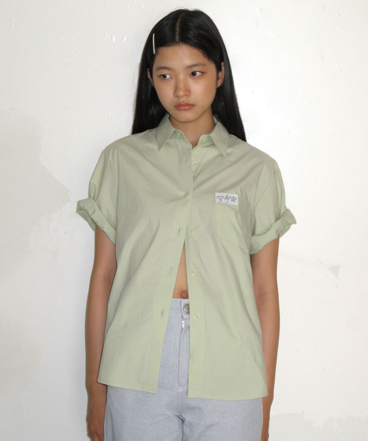 시눈(SINOON) HALF SLEEVE COTTON SHIRT (MINT)