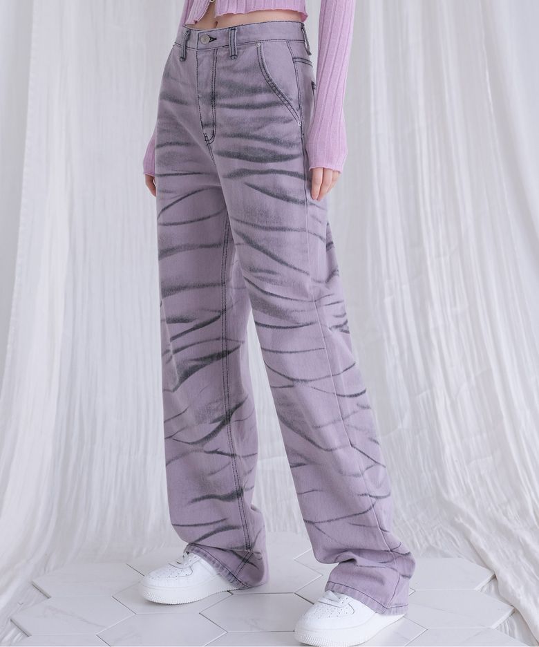zebra wide denim pants PINK