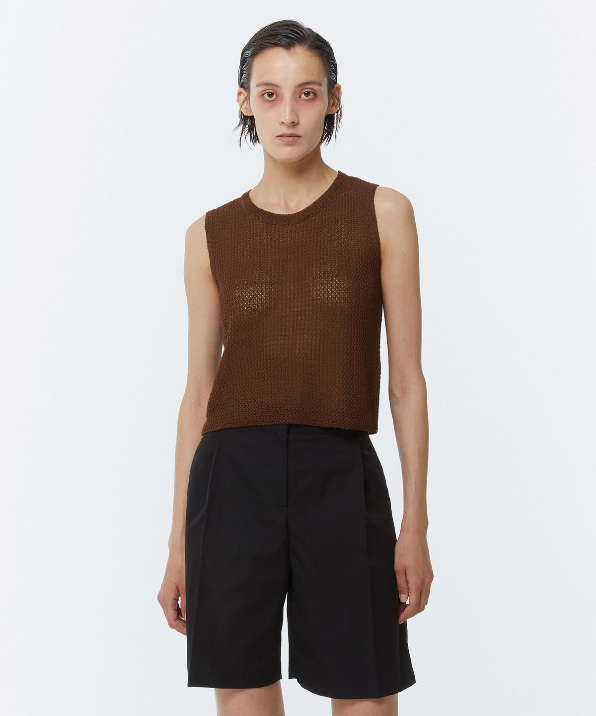킴도(KIMDOH) WOOL ROUND SQUARE SLEEVELESS TOP BROWN