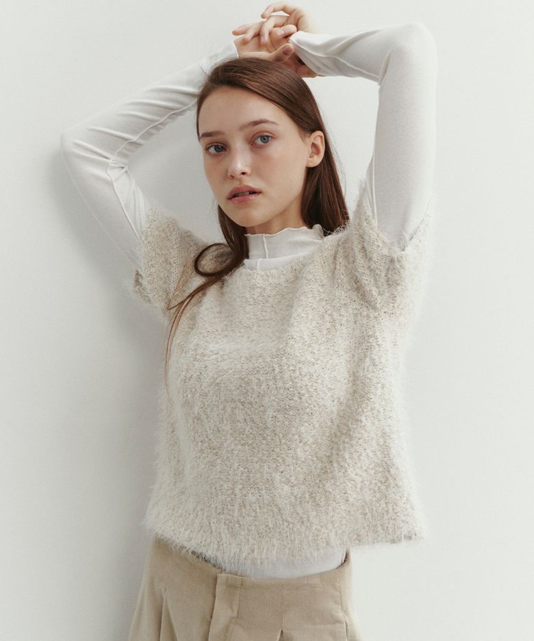 HAIRY HALF SLEEVE KNIT - IVORY