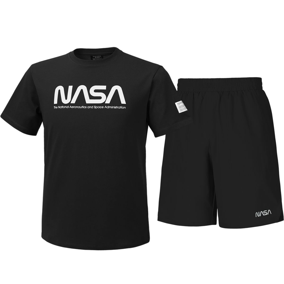 나사(NASA) 남녀공용 트레이닝 면혼방 반팔티+우븐 5부 반바지 상하세트 [블랙]