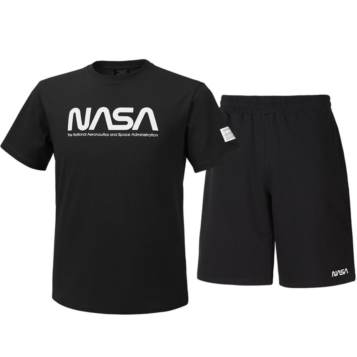 나사(NASA) 남녀공용 트레이닝 면혼방 반팔티+5부 면반바지 상하세트 [블랙]