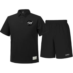 남녀공용 트레이닝 면 카라티 반팔티+우븐 5부 반바지 상하세트 [블랙]