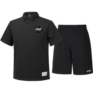 남녀공용 트레이닝 면 카라티 반팔티+5부 면반바지 상하세트 [블랙]