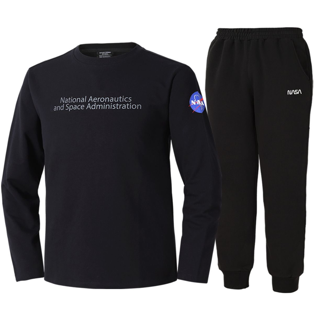 나사(NASA) 남녀공용 크루넥 긴팔티셔츠+조거팬츠 상하세트 [블랙]