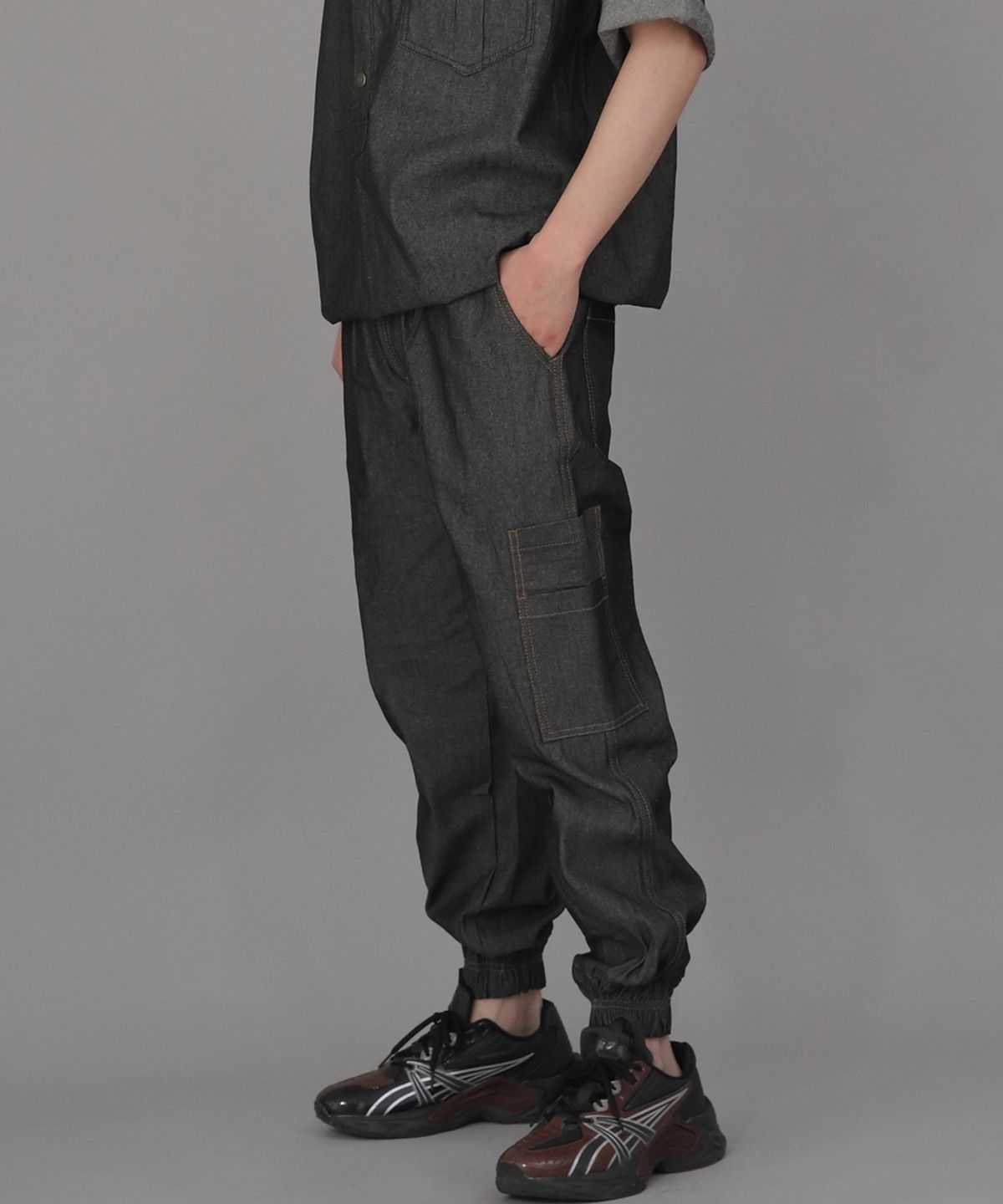 세인트크루(SAINTCREW) 볼드 앵클밴드 카고조거 팬츠 BAC-328  데님 그레이블랙