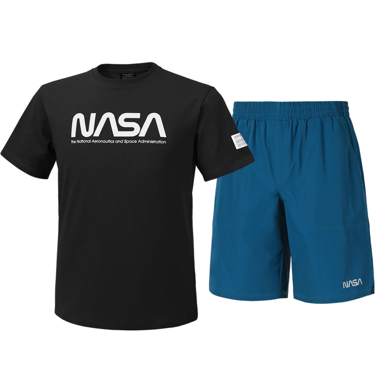 나사(NASA) 남녀공용 트레이닝 면혼방 반팔티+우븐 5부 반바지 상하세트 [블랙+그린블루]