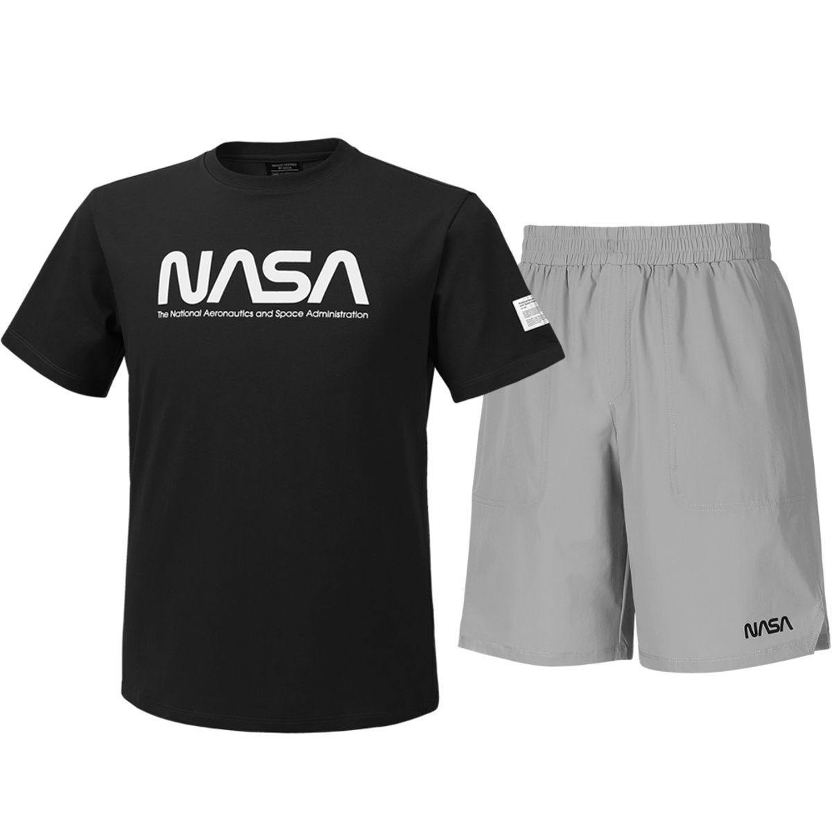 나사(NASA) 남녀공용 트레이닝 면혼방 반팔티+우븐 5부 반바지 상하세트 [블랙+라이트그레이]