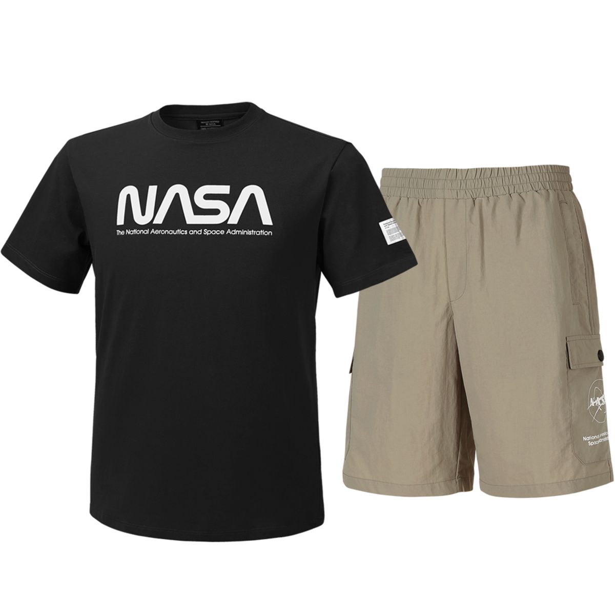 나사(NASA) 남녀공용 트레이닝 면혼방 반팔티+우븐 5부 반바지 상하세트 [블랙+베이지]