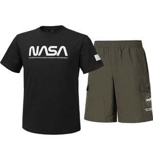 남녀공용 트레이닝 면혼방 반팔티+우븐 5부 반바지 상하세트 [블랙+다크카키]