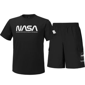 남녀공용 트레이닝 면혼방 반팔티+우븐 5부 반바지 상하세트 [블랙]