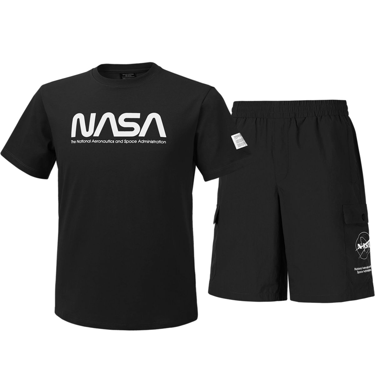 나사(NASA) 남녀공용 트레이닝 면혼방 반팔티+우븐 5부 반바지 상하세트 [블랙]