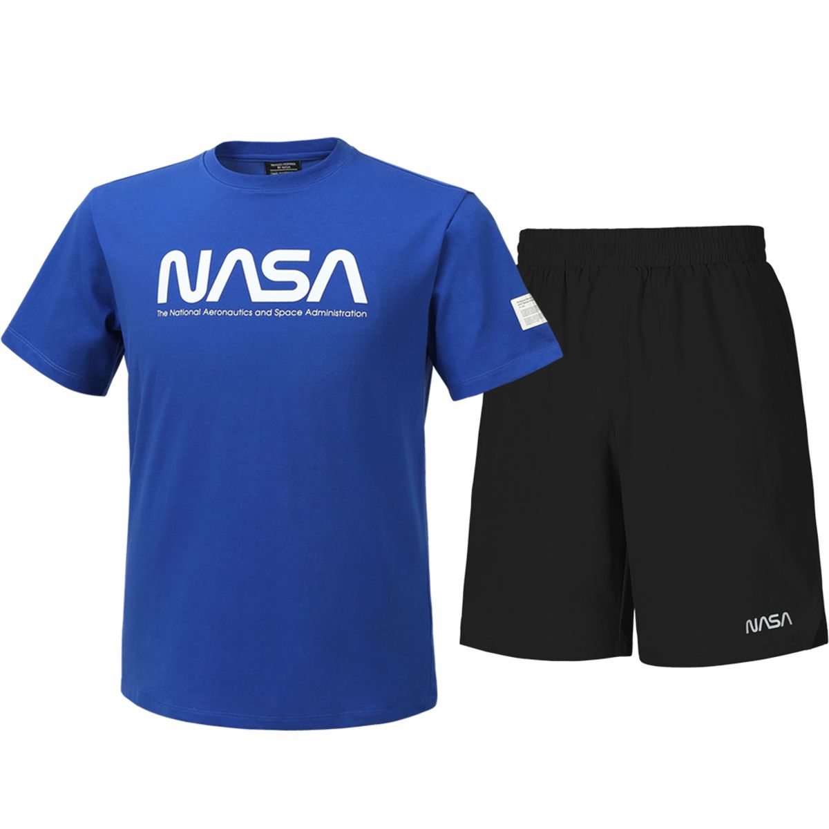 나사(NASA) 남녀공용 트레이닝 면혼방 반팔티+우븐 5부 반바지 상하세트 [블루+블랙]