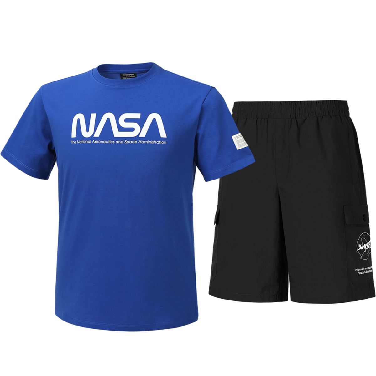 나사(NASA) 남녀공용 트레이닝 면혼방 반팔티+우븐 5부 반바지 상하세트 [블루+블랙]