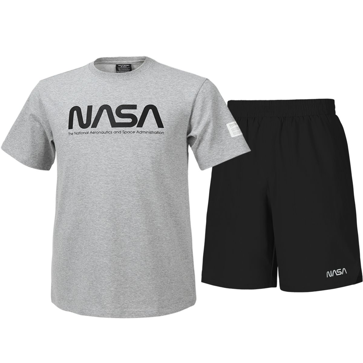 나사(NASA) 남녀공용 트레이닝 면혼방 반팔티+우븐 5부 반바지 상하세트 [라이트멜란지+블랙]