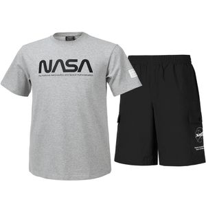 남녀공용 트레이닝 면혼방 반팔티+우븐 5부 반바지 상하세트 [라이트멜란지+블랙]