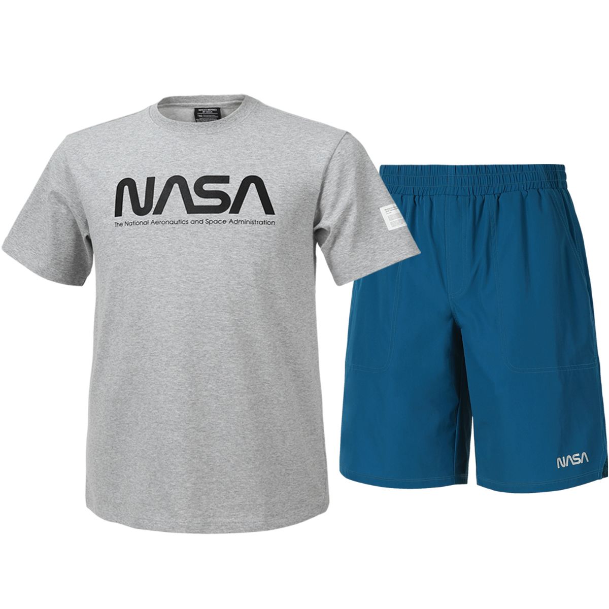 나사(NASA) 남녀공용 트레이닝 면혼방 반팔티+우븐 5부 반바지 상하세트 [라이트멜란지+그린블루]